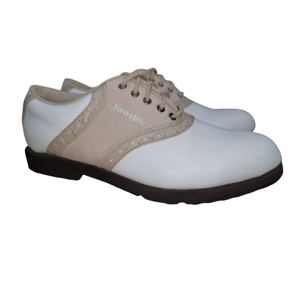 Footjoy Womens White‎ GreenJoys Soft Spikes Leather Golf Shoes Size 8.5 M